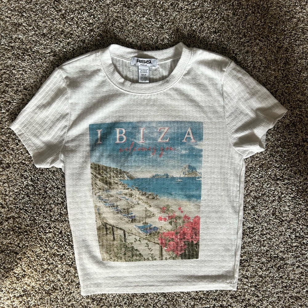 RSQ Cream Ribbed T-Shirt